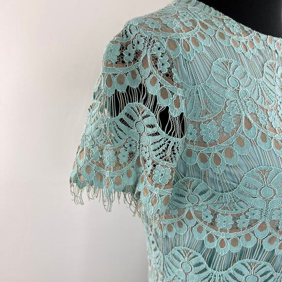 Cynthia Steffe Light Blue Short Sleeve Lace Overlay Women's Shift Dress Size 2 - Picture 5 of 10